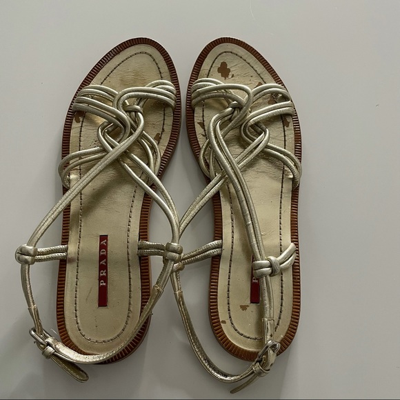Prada Women’s Gold Flat Sandals size 39 - Picture 3 of 4